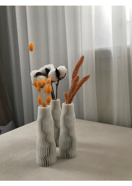 3D Yazıcı ile Üretilmiş Mermer Desenli Modern Vazo (3 Adet Set, Boyut: 5X5X13 Cm)