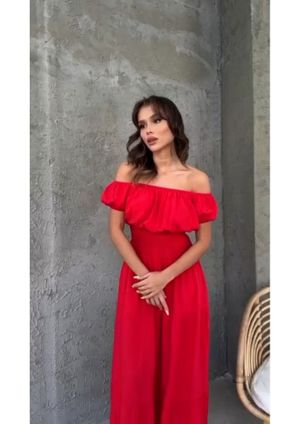 Madonya Yaka Gipeli Kısa Kol Poplin Maksi Standart Beden Elbise modelleri
