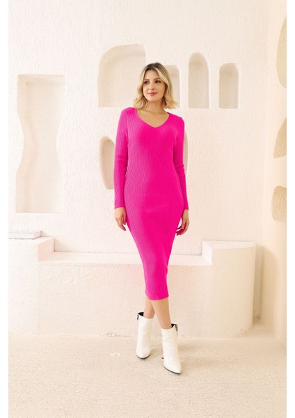 Fibula Butik V Yaka Triko Elbise