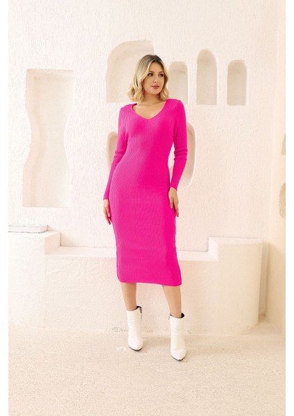 Fibula Butik V Yaka Triko Elbise modelleri