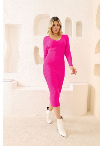 Fibula Butik V Yaka Triko Elbise fırsatları