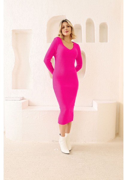 Fibula Butik V Yaka Triko Elbise indirimleri