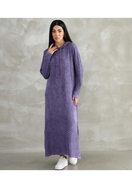 Etnik Bohem ve Otantik Tarz Antik Yıkama Standart Beden % Yüz Pamuk Kapşonlu Triko Elbise