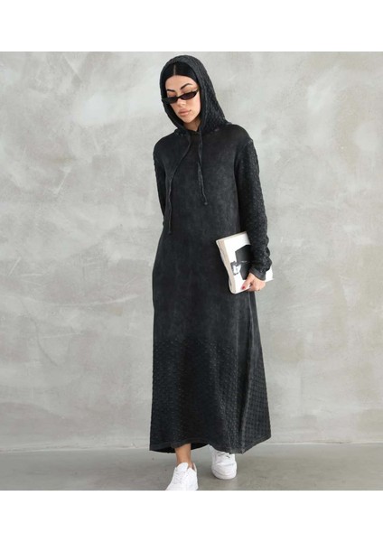 Etnik Bohem ve Otantik Tarz Antik Yıkama Standart Beden % Yüz Pamuk Kapşonlu Triko Elbise