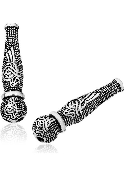 Gümüş Nokta Işlemeli Tuğra Motifli Tesbih Imamesi