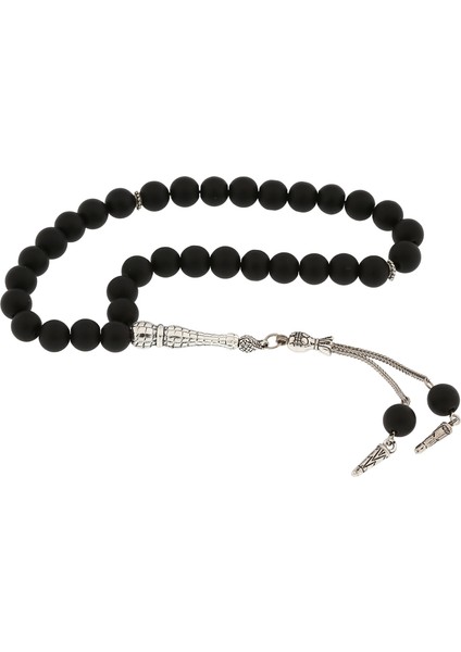 Doğaltaş Metal Püsküllü Mat Oniks Taşı Tesbih