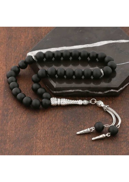 Doğaltaş Metal Püsküllü Mat Oniks Taşı Tesbih fiyatları