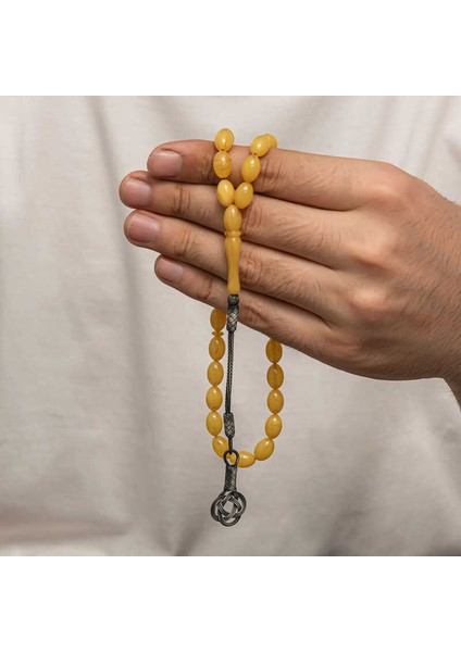 Gümüş Kazaz Püsküllü Sıkma Kehribar Tesbih