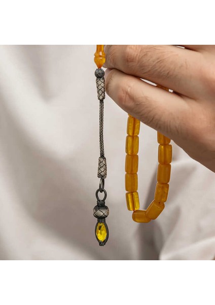 Gümüş 1000 Ayar Kazaz Püsküllü Sıkma Kehribar Tesbih fiyatları