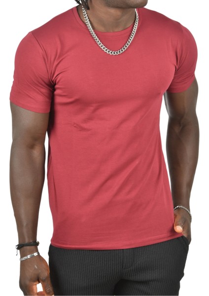 Sıfır Yakalı Likralı Dar Kesim Basic Tişört 1801131