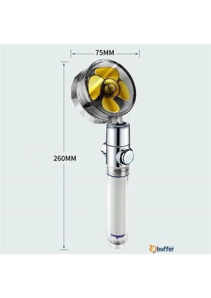 Buffer® Turbo Pervaneli ve Filtreli Su Tasarruflu 360 Derece Dönebilen Tazyikli Duş Başlığı