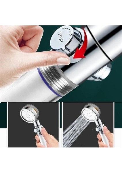 Buffer® Turbo Pervaneli ve Filtreli Su Tasarruflu 360 Derece Dönebilen Tazyikli Duş Başlığı