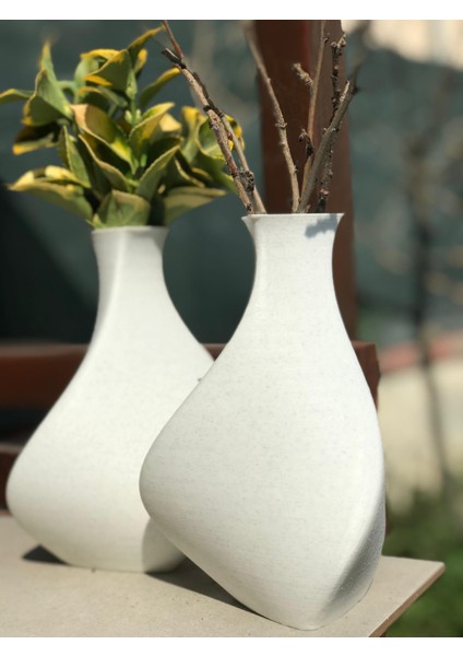 3D Yazıcı ile Üretilmiş Mermer Desenli Estetik Vazo (Boyut: 13X13X20 Cm)