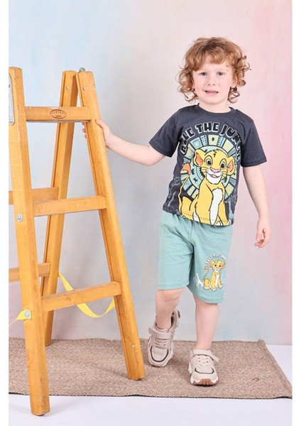 Pjkskt Lion King Desenli Yeşil Şortlu Erkek Çocuk Kısa Kol Takım 7582-Y