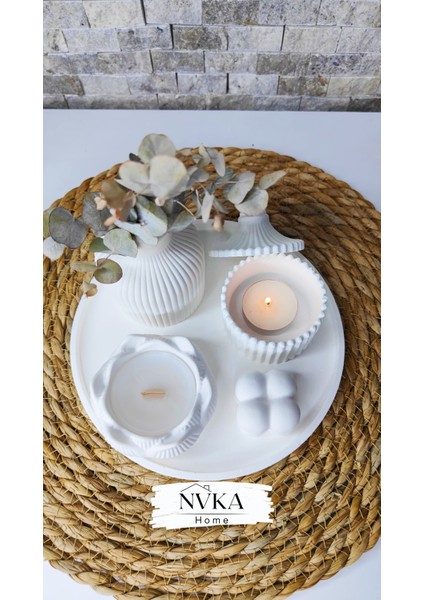 6 Lı Set(1 Tepsi+1 Kapaklı Sak. Kabı+1 Ad Vazo+1 Ad Lotus Mumluk)