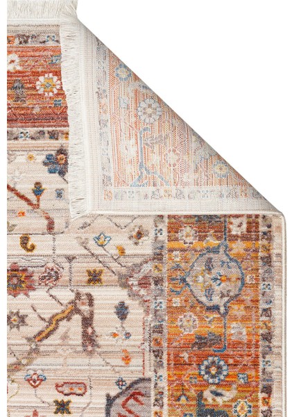 Pta 01 Cream Terra - Pıetra - Sıcak Renk Tonlu Etnik Desenli Yumuşak Dokulu Makine Halısı