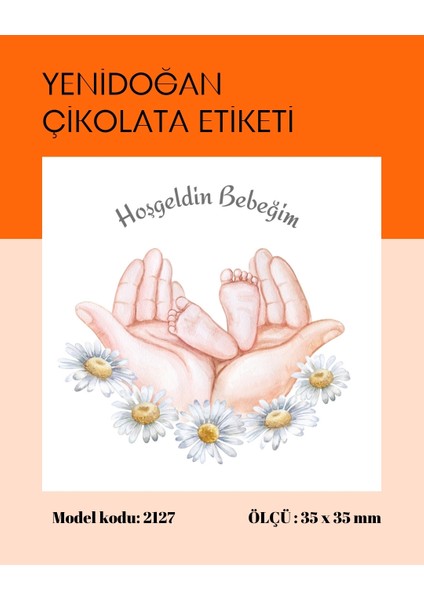Yenidoğan Çikolata Etiketi 3,5 x 3,5 cm 70 Adet - BS2127
