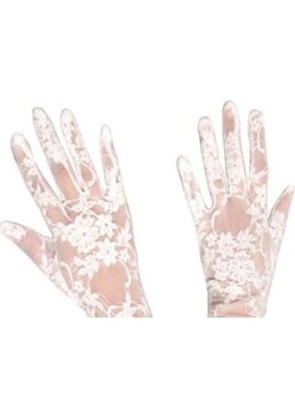 Dantelli Gelin Eldiveni - Beyaz Kısa