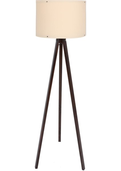 Tripod Mdf Ayaklı Lüx Lambader - Yuvarlak Başlık Krem - Kahve Ayak