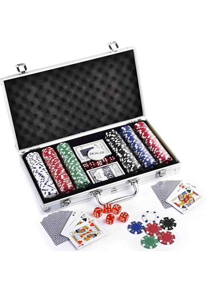 Profesyonel Poker Seti – 300 Çipli, Metal Çantalı, 2 Deste Iskambil Kağıtlı, Zarlı, Özel Üretim Lüks Casino ve Texas Hold’em Oyun Takımı Vıp Seri