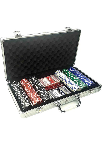 Profesyonel Poker Seti – 300 Çipli, Metal Çantalı, 2 Deste Iskambil Kağıtlı, Zarlı, Özel Üretim Lüks Casino ve Texas Hold’em Oyun Takımı Vıp Seri