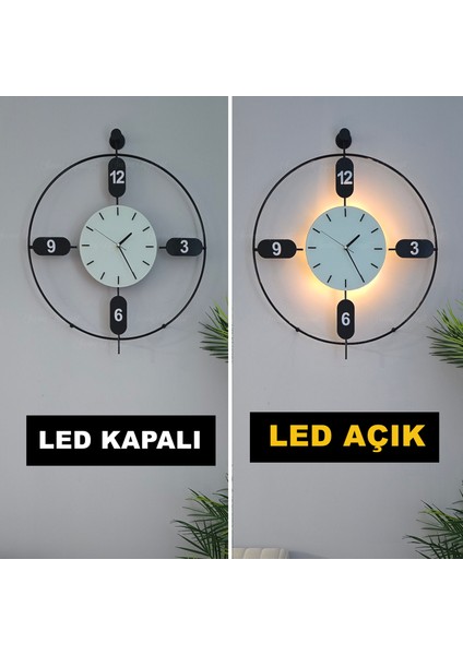 Led'li Elegant Kristal Time 60 cm Modern Dekoratif Rakamlı Metal Duvar Saati