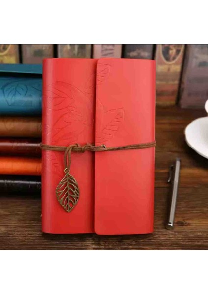 Deri Kapaklı Bağcıklı Defter – Retro Vintage Tarz, Eskitme Sayfalar, Yaprak Desenli, Çizgisiz Spiralli Günlük, Hatıra, Not, Anı Ajanda Defteri Zarif Hediyelik