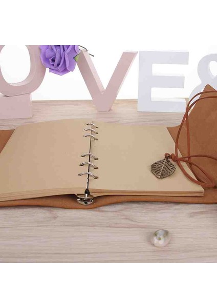 Deri Kapaklı Bağcıklı Defter – Retro Vintage Tarz, Eskitme Sayfalar, Yaprak Desenli, Çizgisiz Spiralli Günlük, Hatıra, Not, Anı Ajanda Defteri Zarif Hediyelik fırsatları
