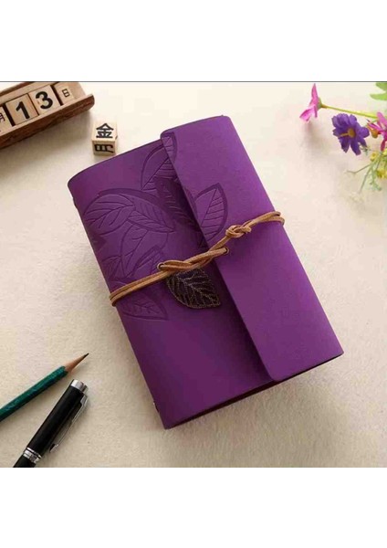 Deri Kapaklı Bağcıklı Defter – Retro Vintage Tarz, Eskitme Sayfalar, Yaprak Desenli, Çizgisiz Spiralli Günlük, Hatıra, Not, Anı Ajanda Defteri Zarif Hediyelik