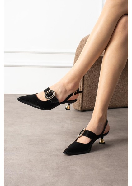 Kianna Kadın Topuklu Ayakkabı Bantlı Tokalı Stiletto Siyah