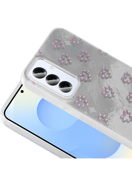 Samsung Galaxy A35 Kılıf Kamera Korumalı Kalp Desenli Parıltılı Parçacıklı Slikon Kapak fiyatları