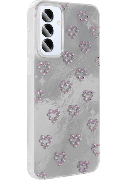 Samsung Galaxy A35 Kılıf Kamera Korumalı Kalp Desenli Parıltılı Parçacıklı Slikon Kapak modelleri