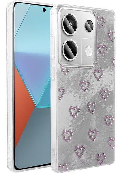 Xiaomi Redmi Note 13 Pro 4g Kılıf Kamera Korumalı Kalp Deseni Parıltılı Parçacıklı Slikon Kapak