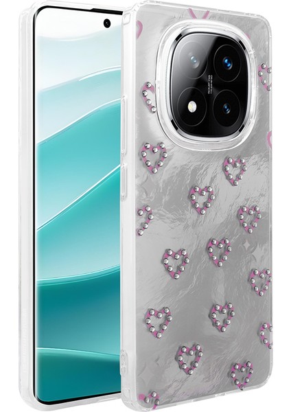 Xiaomi Redmi Note 14 Pro 5g Kılıf Kamera Korumalı Kalp Desenli Parıltılı Parçacıklı Slikon Kapak