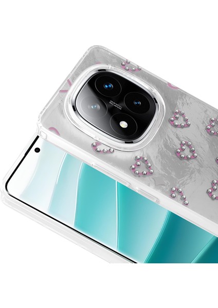 Xiaomi Redmi Note 14 Pro 5g Kılıf Kamera Korumalı Kalp Desenli Parıltılı Parçacıklı Slikon Kapak