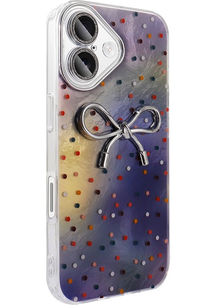 Iphone 16 Plus Uyumlu Kılıf Kamera Korumalı Kurdele Desenli Parıltılı Parçacıklı Slikon Kapak modelleri