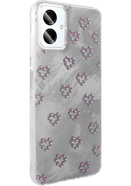 Samsung Galaxy A06 Kılıf Kamera Korumalı Kalp Desenli Parıltılı Parçacıklı Slikon Kapak modelleri