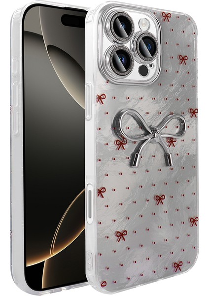 Iphone 15 Pro Max Uyumlu Kılıf Kamera Korumalı Kurdele Desenli Parıltılı Parçacıklı Slikon Kapak