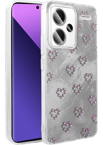 Xiaomi Redmi Note 13 Pro Plus Kılıf Kamera Korumalı Kalp Deseni Parıltılı Parçacıklı Slikon Kapak