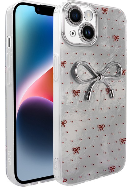 Iphone 15 Uyumlu Kılıf Kamera Korumalı Kurdele Desenli Parıltılı Parçacıklı Slikon Kapak