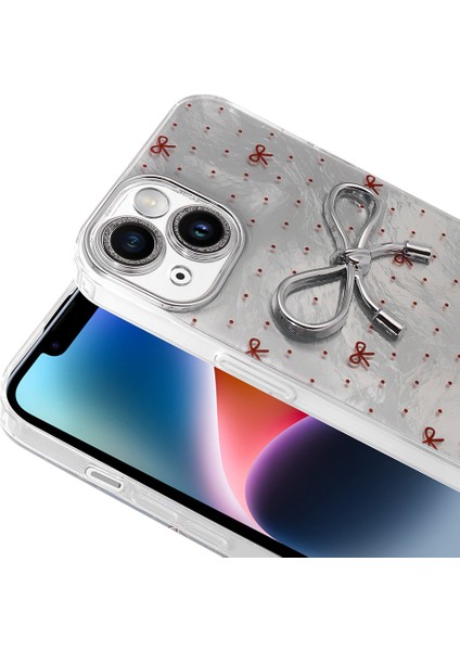 Iphone 15 Uyumlu Kılıf Kamera Korumalı Kurdele Desenli Parıltılı Parçacıklı Slikon Kapak