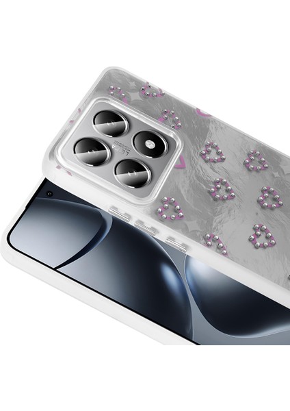 Xiaomi Mi 14T Pro Uyumlu Kılıf Kamera Korumalı Kalp Desenli Parıltılı Parçacıklı Slikon Kapak fiyatları