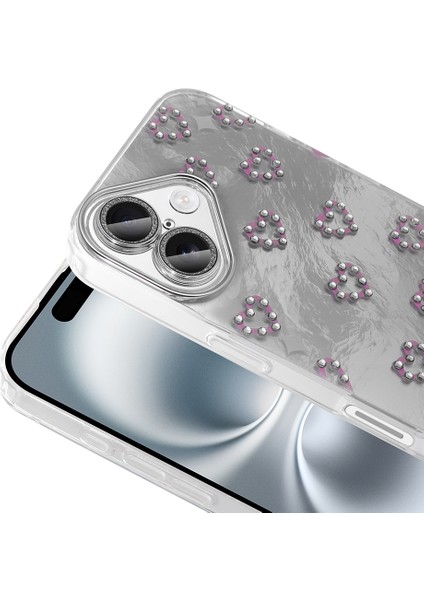 Iphone 16 Uyumlu Kılıf Kamera Korumalı Kalp Desenli Parıltılı Parçacıklı Slikon Kapak fiyatları