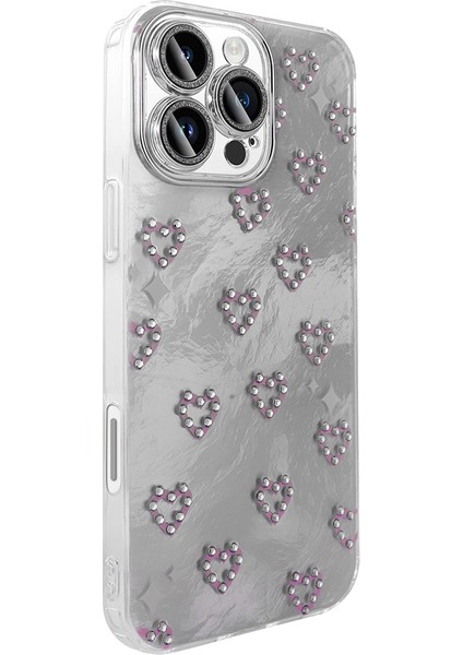 Iphone 15 Pro Uyumlu Kılıf Kamera Korumalı Kalp Desenli Parıltılı Parçacıklı Slikon Kapak modelleri