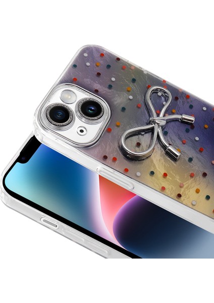 Iphone 15 Uyumlu Kılıf Kamera Korumalı Kurdele Desenli Parıltılı Parçacıklı Slikon Kapak