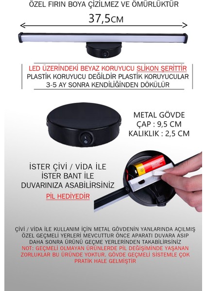 Pilli Aplik - Kendinden Yapışkanlı - Çerçeve Apliği - Duvar Aydınlatma - Tablo Işığı - Bakır Aplik