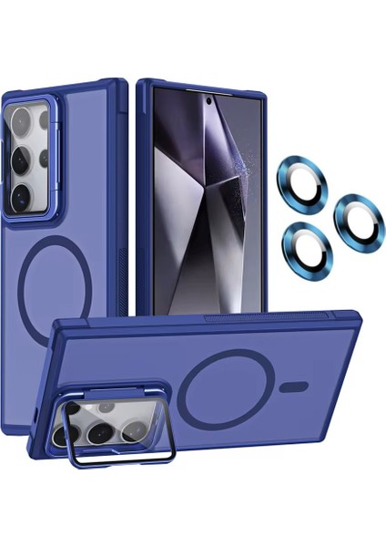 GALAXYS24 Ultra Kılıf Standlı Mat Magsafe Metal Tuşlu Kamera Lens Hediyeli Kapak