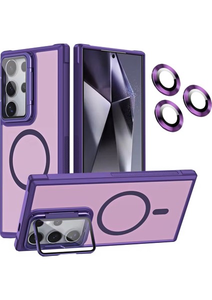 GALAXYS24 Ultra Kılıf Standlı Mat Magsafe Metal Tuşlu Kamera Lens Hediyeli Kapak