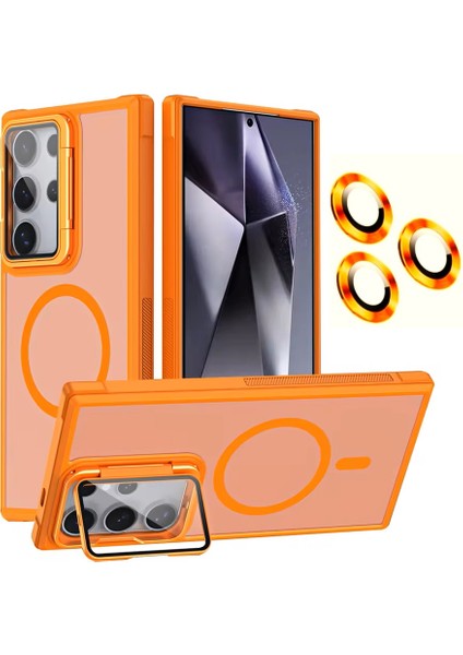 GALAXYS24 Ultra Kılıf Standlı Mat Magsafe Metal Tuşlu Kamera Lens Hediyeli Kapak