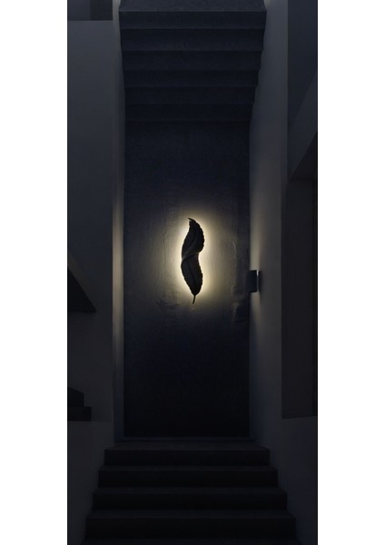 Tüy Aplik Led'li Pilli Dekoratif Duvar Aydınlatma Krem-Gold 60*16 cm